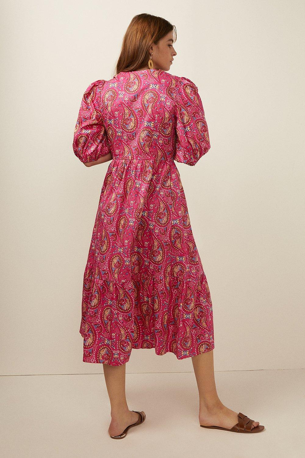 Printed Cotton Wrap Midi Dress | Oasis